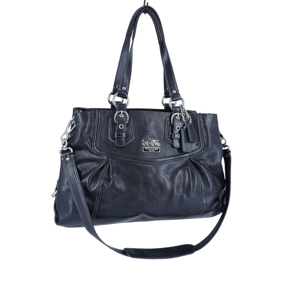 Coach Madison Leather Shoulder Bag Black Convertible Carryall Crossbody